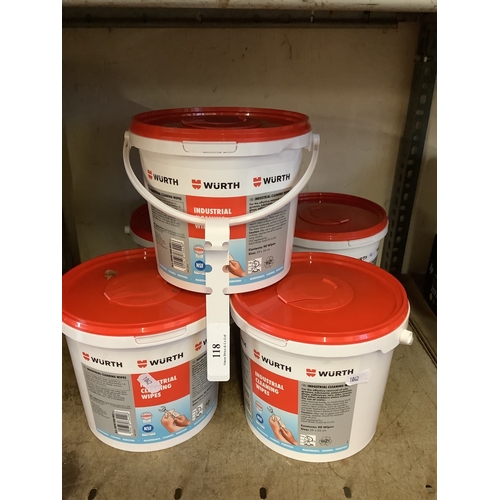 118 - Five buckets of Wurth industrial cleaning wipes - new