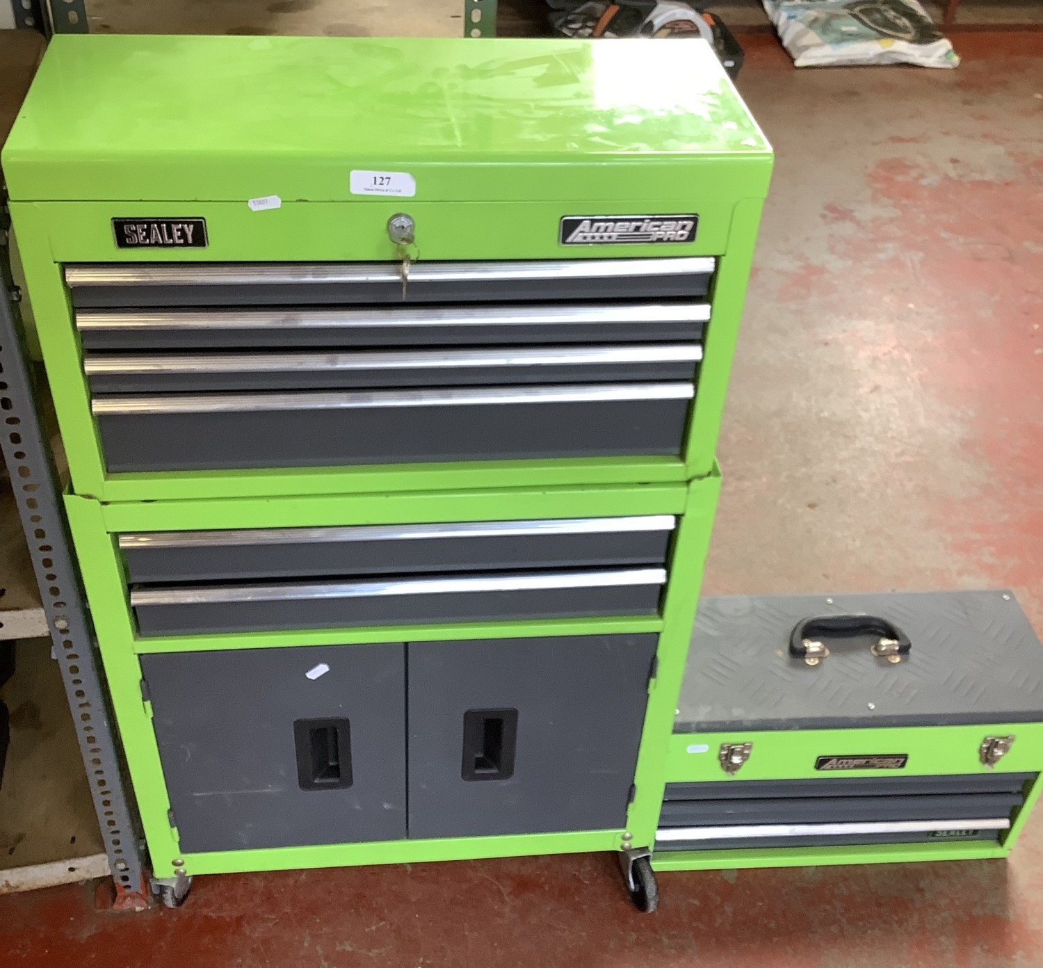 A Sealey American Pro roll cab and top box together with a matching ...