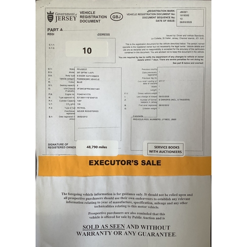 10 - A 2012 Peugeot 207 Sportium 1.4 VTi five door hatchback J56261 (petrol/manual), odometer reading 48,... 