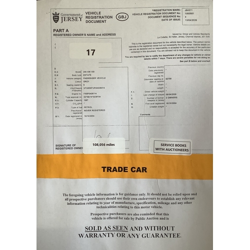 17 - A 2004 Peugeot 206 SW 1.6 XSi estate J84511 (petrol/automatic), odometer reading 108,056 miles - Tra... 