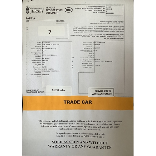 7 - A 2018 Mitsubishi Outlander 4h PHEV SUV J36361 (hybrid electric/automatic), odometer reading 55,759 ... 