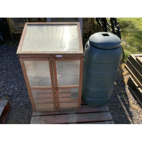 34 - A vertical growing frame together with a PVC water butt