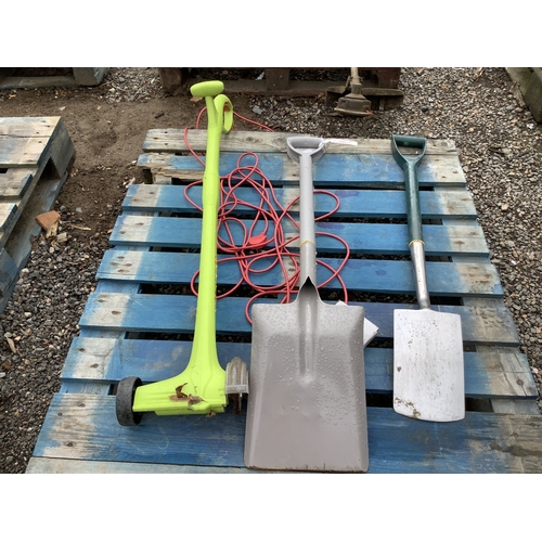 115 - A shovel, a spade and an electric strimmer