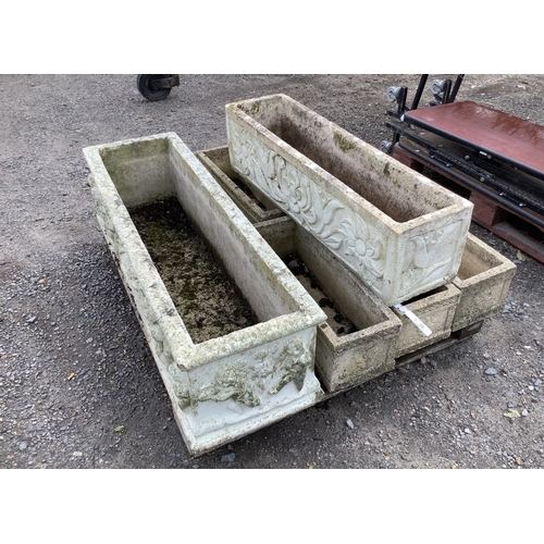 72 - A set of five reconstituted stone flower troughs together with two others
