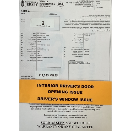 2 - J8030 - A four digit registration mark assigned to a 2007 Volkswagen Beetle Luna 1.6 convertible(pet... 