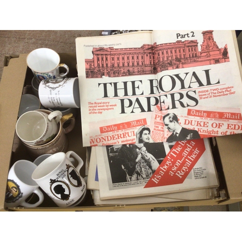 19 - Box of commemorative ware including The Royal papers and bag of books