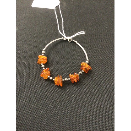 61 - 925 silver amber set hoop style bangle