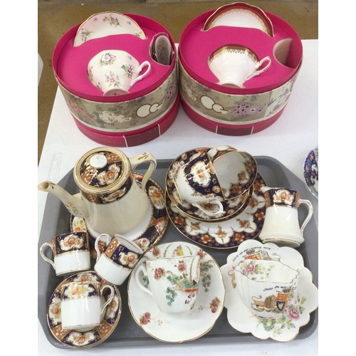 15 - Tray of Royal Albert part tea set, including 2 china commemorative tea cups and saucers, 2 cased 100... 