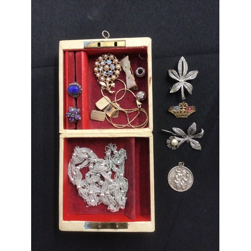 48 - Box of jewellery including 2 silver rings and brooches