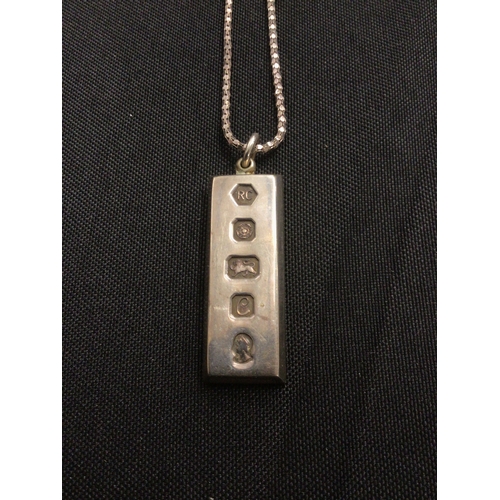 35 - Silver ingot pendant necklace 18” chain 36g