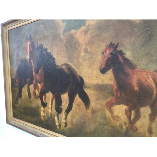 79 - Framed picture of galloping horses  W103 x H71cm