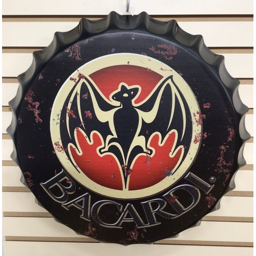 25 - Bacardi reproduction metal wall plaque 41cm bottle top effect