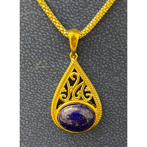 59 - Gold on 925 Silver Lapiz Lazuli set pendant on chain