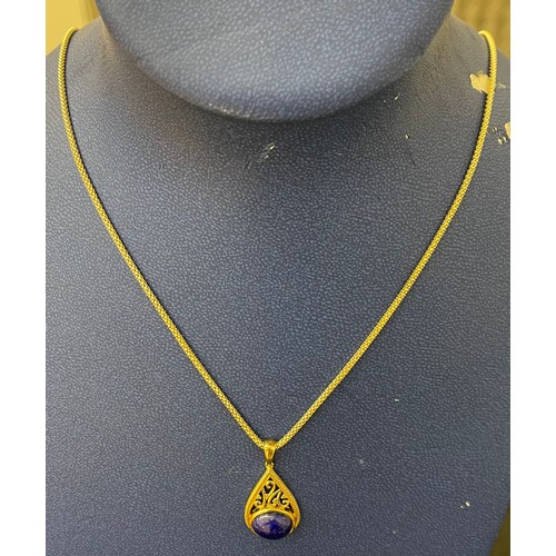 59 - Gold on 925 Silver Lapiz Lazuli set pendant on chain