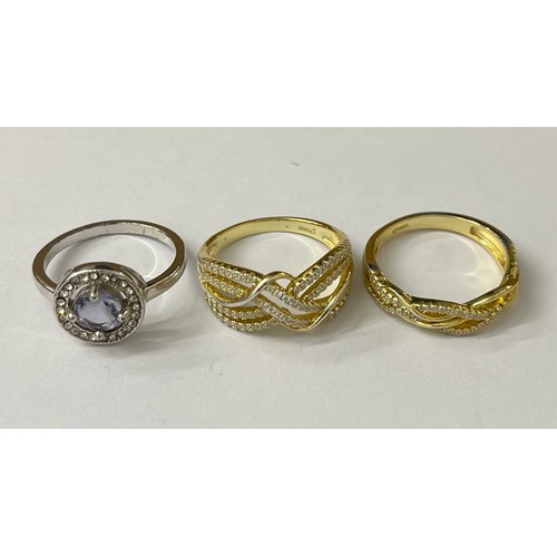 51 - 2 x 925 silver gold tone rings & tanzanite set ring