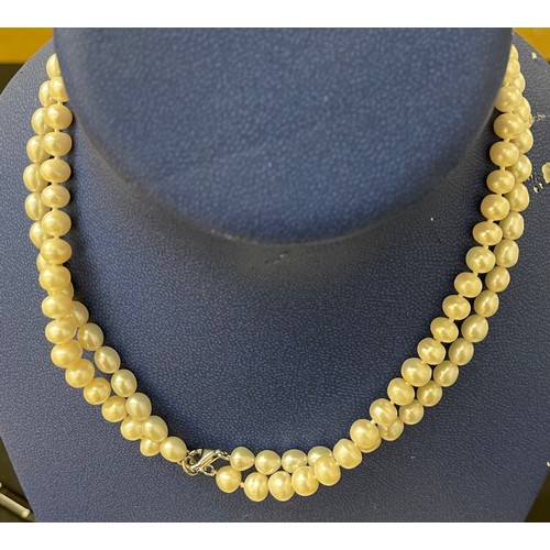 55 - 2 pairs of silver clasped fresh water pearl bead necklaces