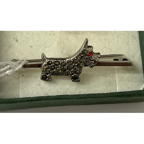 54 - 2 x silver marcasite Scotty dog brooches