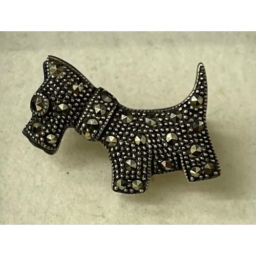 54 - 2 x silver marcasite Scotty dog brooches