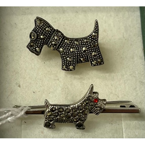 54 - 2 x silver marcasite Scotty dog brooches