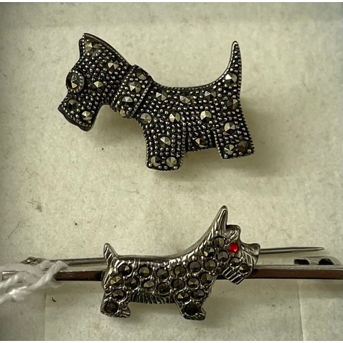 54 - 2 x silver marcasite Scotty dog brooches