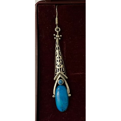 46 - Pair of 925 silver turquoise set drop earrings