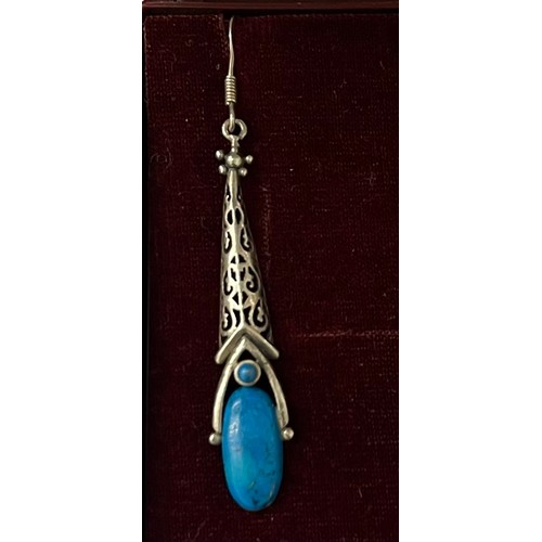 46 - Pair of 925 silver turquoise set drop earrings