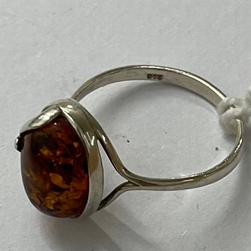 52 - 925 silver and amber cabochon ring