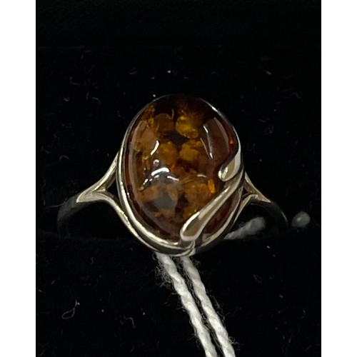 52 - 925 silver and amber cabochon ring