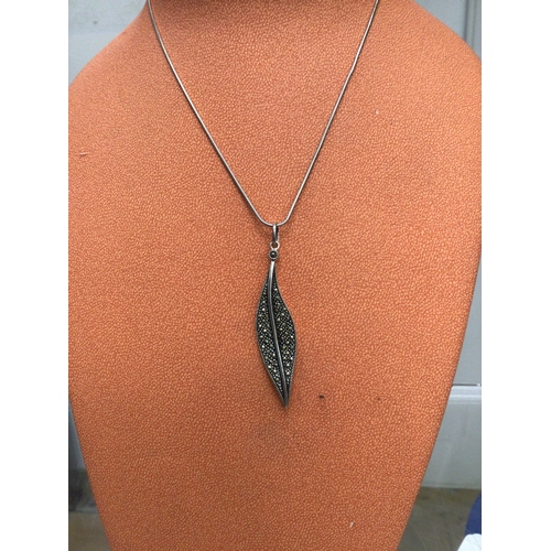 43 - Silver marcasite feather necklace