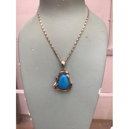 45 - Silver necklace and silver art nouveau style blue pendant