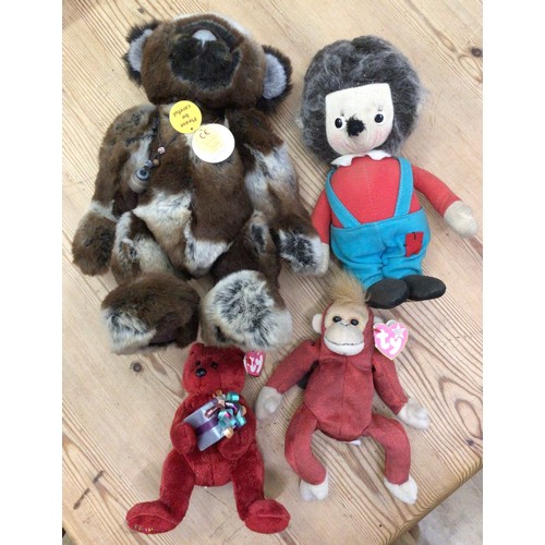 18 - Charlie Bear Cayden CB131367, Merry Thought teddy and 2 ty beanie’s