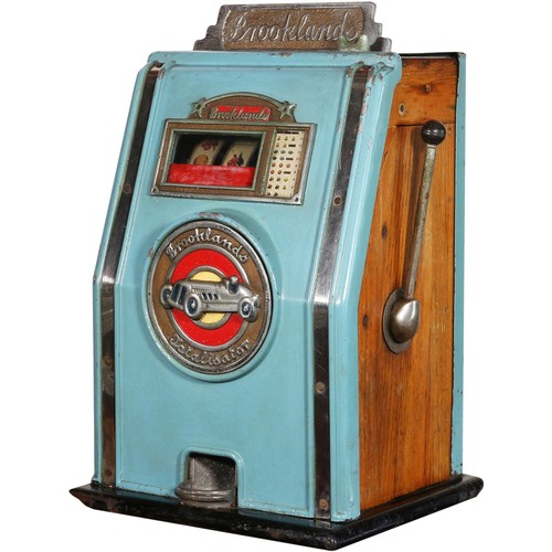 8 - Brooklands Coin Operated One Arm Bandit Slot Machinefeaturing a racing car on front casting, mechani... 