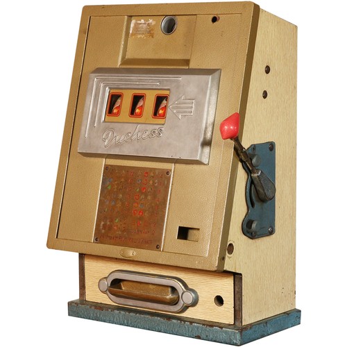 18 - Duchess Coin Operated One Arm Bandit Slot Machinemechanically complete and working.Operating on Old ... 