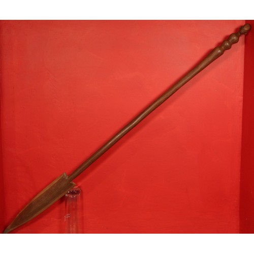 11 - Wooden Spear with carved head detail.Approximately 45 inches (114.3 cm) Long.31607... 