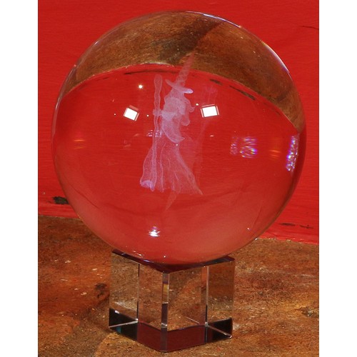 16 - Wizard Crystal Ball - 110mm crystal glass ball with Wizard inside made of thousands of tiny bubbles.... 