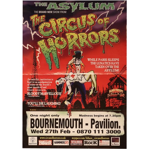 65 - Circus of Horrors Poster - Bournemouth (2008) - double sided. Approximately 16.5 inches (41.9 cm) Wi... 