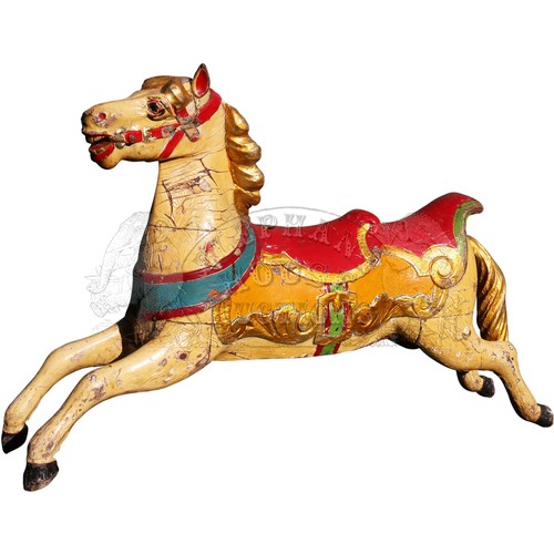 35 - Double Seat Fairground Dobby Horse - delightful carved wooden horse c.1920, in layers of old show pa... 