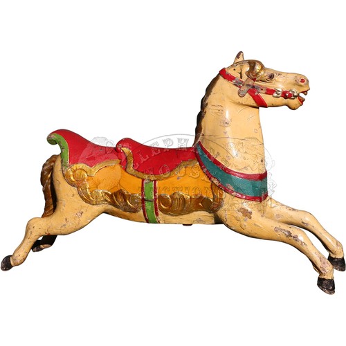 35 - Double Seat Fairground Dobby Horse - delightful carved wooden horse c.1920, in layers of old show pa... 