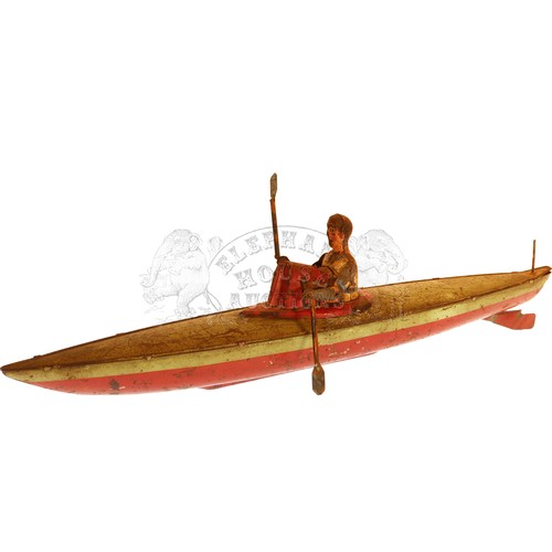 6 - The Singles-Champion by Abbey - Rare tinplate clockwork paddle canoe - very few of these survived as... 