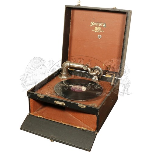 31 - Sonora Portable Gramophone - in good working order, with a few 78s.Approximately 14.5 inches (36.8 c... 