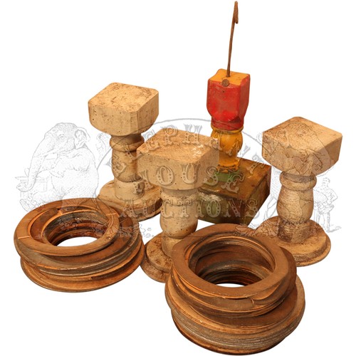 46 - Original Turned Wooden Hoopla Rings & Blocks.32174