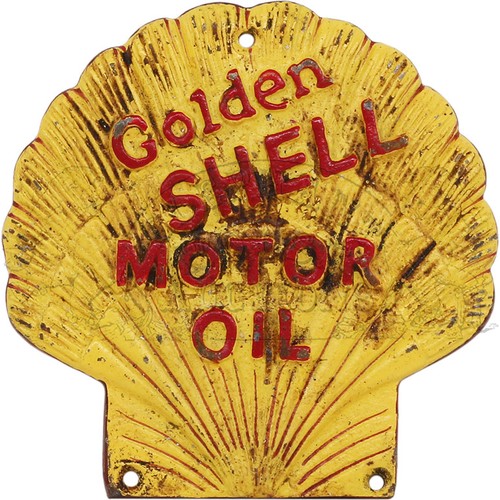 8 - Golden Shell Motor Oil - cast iron sign. Approximately 7 inches (17.8 cm) Wide, 7 inches (17.8 cm) H... 