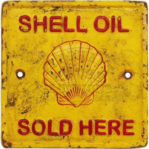 9 - Shell Oil Sold Here - cast iron sign. Approximately 6.5 inches (16.5 cm) Wide, 6.5 inches (16.5 cm) ... 