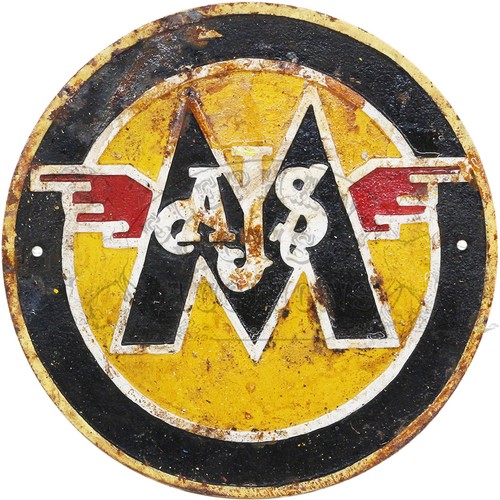 10 - AJS Matchless - cast iron sign. Approximately 9.5 inches (24.1 cm) Diameter.32394... 