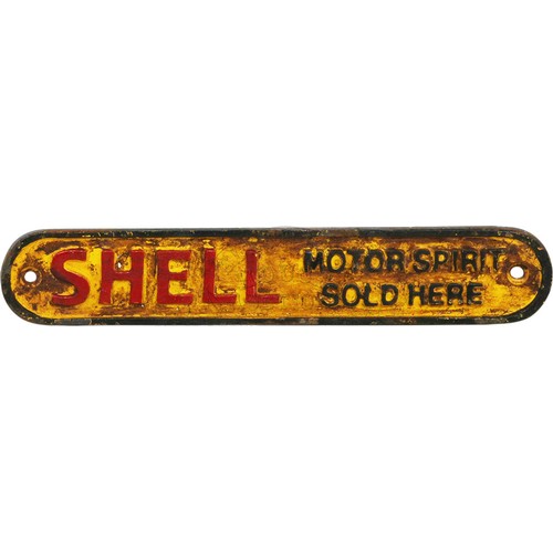 13 - Shell Motor Spirit - cast iron sign. Approximately 11 inches (27.9 cm) Wide, 2 inches (5.1 cm) High.... 