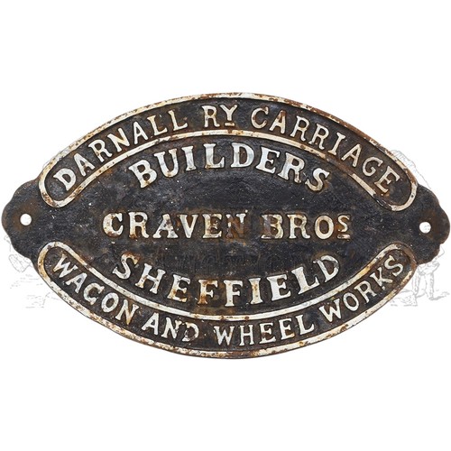 21 - Craven Bros - Darnall Railway Carriage Wagon and Wheel Works, Sheffield cast iron sign. Approximatel... 