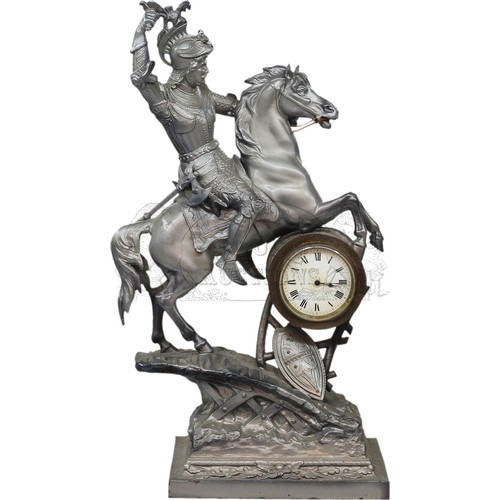 30 - Spelter Figural Clock - impressive sculptural clock, after Theodore Doriot (1868-1900). No key, unte... 