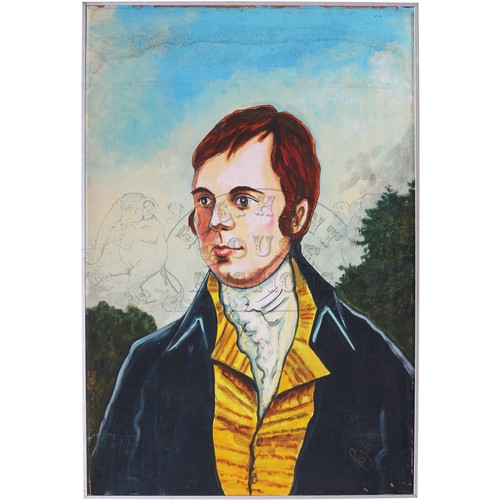 39 - Robert Burns Painted Panel - painted by Roger Adams (Roga) on thick cardboard in aluminium frame. Ap... 