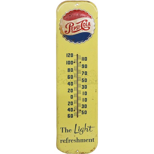 4 - Pepsi-Cola Thermometer by Pepsi - nice tin advertising sign with intact glass thermometer. Approxima... 