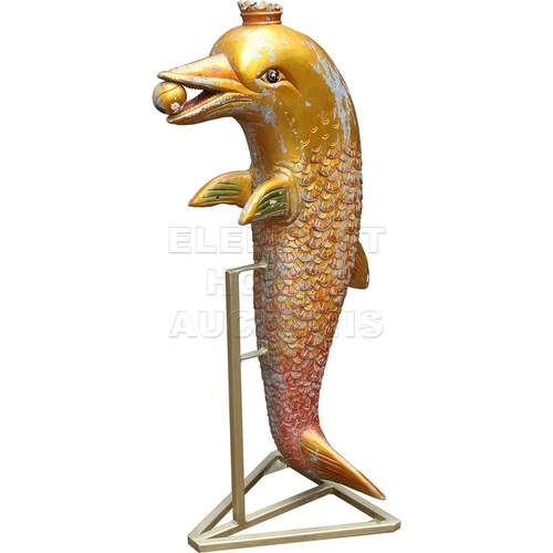 86 - Carved Wooden Fairground Dolphin, in old show paint, mounted to later stand on castors for display.A... 